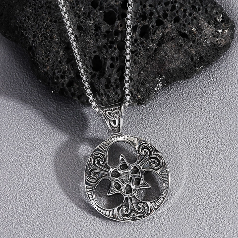 Vintage Keltischer Knoten Medaillon Anhänger Halskette Herren Punk Legierung Silberfarben Ethno Tribal Style Mode Schmuck Zubehör