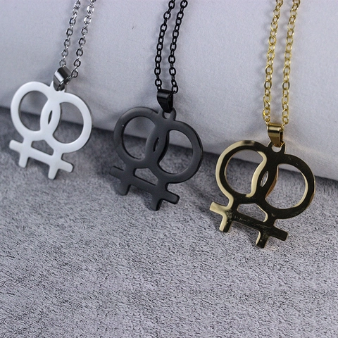 Stainless Steel Double Venus Symbol Pendant Necklace For Women Interlocking Female Symbol LGBTQ Pride Jewelry Personalized Gift