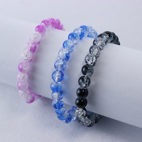 Trendy Ice Crackle Beads Artificial Crystal Bracelet Unisex Summer Style Handmade Elastic Beaded Bracelet Fashion Jewelry Gift