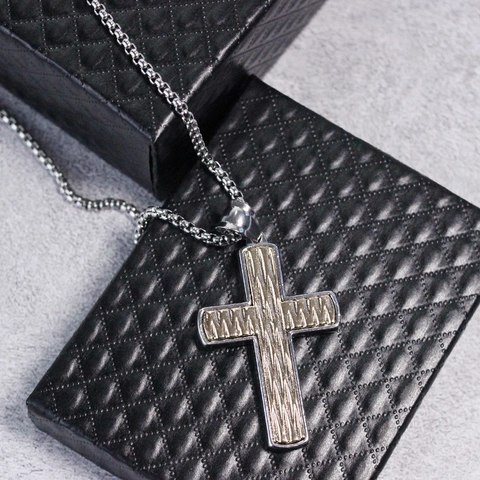 Collar con Colgante de Cruz Bicolor Personalizado de Aleación para Hombre Mujer Joyería Religiosa Estilo Hip Hop Collar de Cadena de Caja