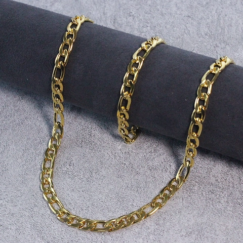 Minimalista Set di Collana E Bracciale con Catena Figaro in Acciaio Inossidabile Lucidato per Uomo Donna Gioielli Moda