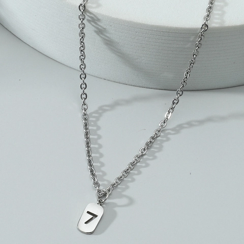 Minimalistische Edelstahl Nummer 7 Anhänger Halskette Hip Hop Stil Quadratische Platte Hohle Kette Schmuck Für Herren Damen