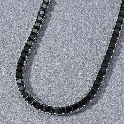 Hip Hop Trendy Black Rhinestone Tennis Chain Necklace For Men Women Alloy Square Geometric Link Neck Chain Jewelry Gift