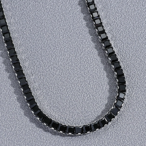 Hip Hop Trendy Black Rhinestone Tennis Chain Necklace For Men Women Alloy Square Geometric Link Neck Chain Jewelry Gift