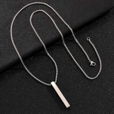 Minimalistische Edelstahl Bar Anhänger Halskette Für Herren Damen Geometrische Säule Säulenförmige Vertikale Hals Schmuck Geschenk