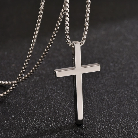 Collar con Colgante de Cruz de Acero de Titanio Hip Hop para Hombre Mujer Joyería Geométrica Minimalista de Acero Inoxidable