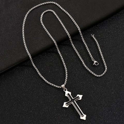 Collana con Ciondolo a Croce Classica da Uomo in Lega Smalto Nero Minimalista Gotico Punk Gioielli per Uso Quotidiano