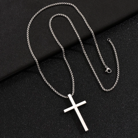 Collar con Colgante de Cruz de Acero de Titanio Hip Hop para Hombre Mujer Joyería Geométrica Minimalista de Acero Inoxidable