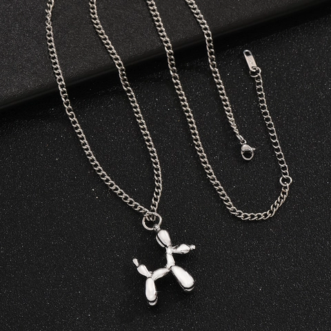 Fashion Alloy Balloon Dog Pendant Necklace For Men Women Hip Hop Style Electroplated Animal Cartoon Sweater Chain Jewelry
