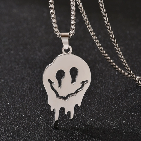 Gothic Hip Hop Smeltend Smiley Gezicht Hanger Ketting Voor Mannen Vrouwen Titaniumstaal Gepolijst Punk Streetwear Sieraden Cadeau