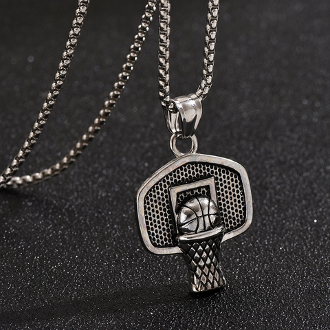 Hip Hop Retro Basketball Hoop Pendant Necklace For Men Unisex Alloy Electroplated Box Chain Sporty Jewelry Antique Color