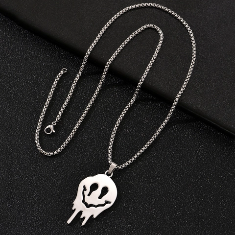 Gothic Hip Hop Smeltend Smiley Gezicht Hanger Ketting Voor Mannen Vrouwen Titaniumstaal Gepolijst Punk Streetwear Sieraden Cadeau