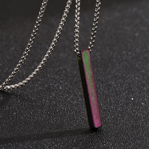 Collar con Colgante de Pilar de Acero Inoxidable Minimalista para Hombre Mujer Pilar Geométrico Arcoíris Azul Negro Joyería