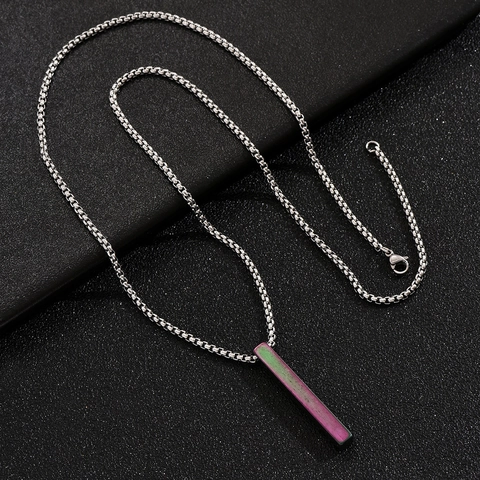 Collar con Colgante de Pilar de Acero Inoxidable Minimalista para Hombre Mujer Pilar Geométrico Arcoíris Azul Negro Joyería