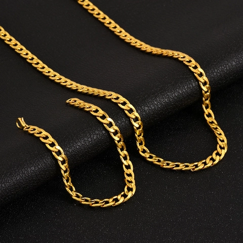 Roestvrijstalen Cubaanse Schakel Ketting Armband Set Voor Heren Dames Goud Zilver Regenboog Hip Hop Sieraden
