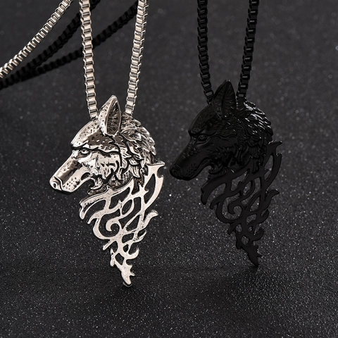 Punk Alloy Wolf Head Pendant Necklace For Men Vintage Hollow Out Electroplated Animal Jewelry Retro Hip Hop Box Chain Jewelry