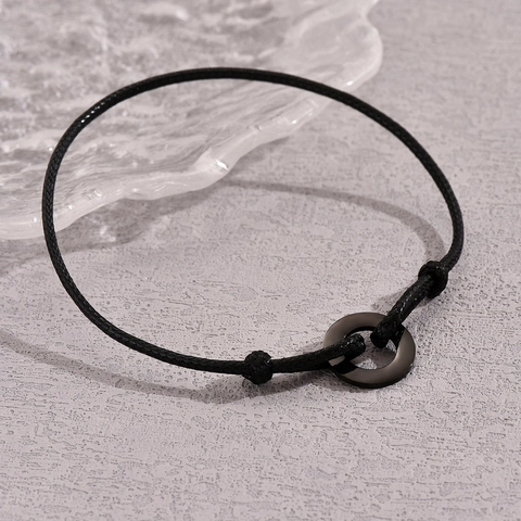 Simple Fashion Artificial Leather Cord Circle Ring Adjustable Bracelet For Men Women Minimalist Versatile Jewelry Gift