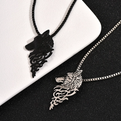 Punk Alloy Wolf Head Pendant Necklace For Men Vintage Hollow Out Electroplated Animal Jewelry Retro Hip Hop Box Chain Jewelry