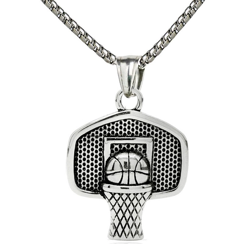Collana Hip Hop Retro in Lega con Ciondolo Basket nel Canestro per Uomo Donna Antico Oro Argento Colore Gioielli Sportivi Regalo