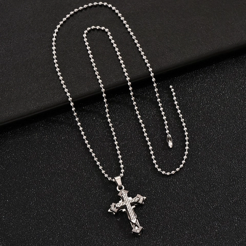 Herren Kreuz Anhänger Halskette Gothisch Legierung Strass Religiöser Schmuck Mit Kugelkette Mode Pulloverkette Halsketten