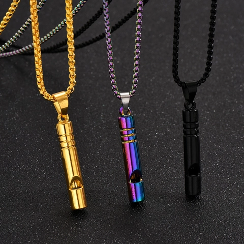 Unisex Whistle Pendant Necklace Alloy Electroplated Hip Hop Punk Streetwear Jewelry Black Gold Silver Multicolor Chain Necklace
