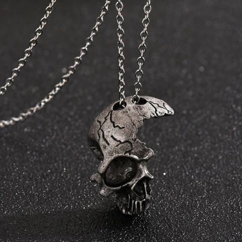 Gothic Half Face Skull Pendant Necklace For Men Women Alloy Punk Hip Hop Ghost Head Distressed Retro Jewelry Gift
