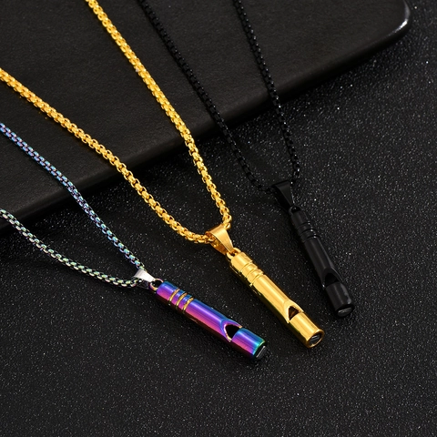 Unisex Whistle Pendant Necklace Alloy Electroplated Hip Hop Punk Streetwear Jewelry Black Gold Silver Multicolor Chain Necklace