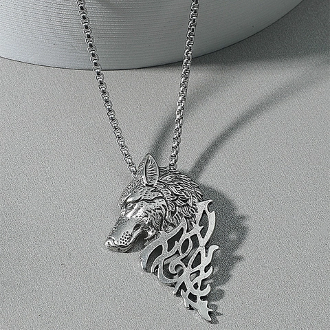 Collar con Colgante de Cabeza de Lobo Vintage para Hombre Cadena de Acero de Titanio Punk Llama Tribal Joyería Hip Hop