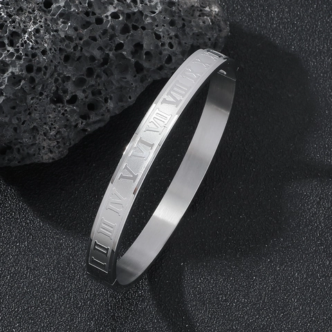 Minimalist Edelstahl Römische Zahlen Armreif Für Damen Herren Unisex Vintage Gebürstetes Metall Verschluss Cuff Armband Schmuck
