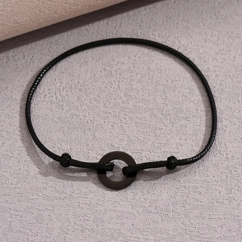 Simple Fashion Artificial Leather Cord Circle Ring Adjustable Bracelet For Men Women Minimalist Versatile Jewelry Gift