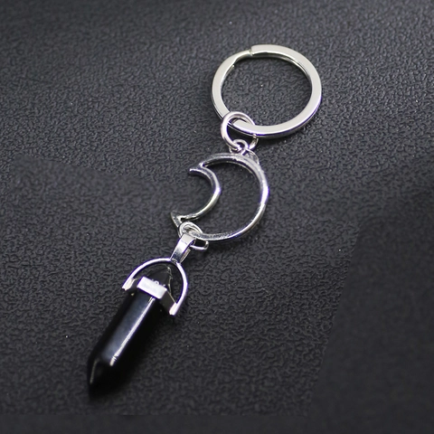 Porte-clés Pendentif Pierre Soleil Lune Vintage en Alliage Anneau Porte-clés Céleste Boho Couple Accessoire Créatif de Suspension de Sac