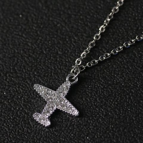 Hip Hop Alloy Pave Rhinestone Airplane Pendant Necklace For Men Women Personalized Airplane Jewelry Clavicle Chain Gift