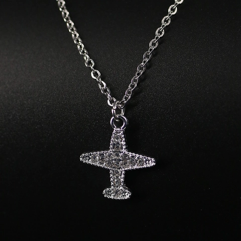 Hip Hop Alloy Pave Rhinestone Airplane Pendant Necklace For Men Women Personalized Airplane Jewelry Clavicle Chain Gift