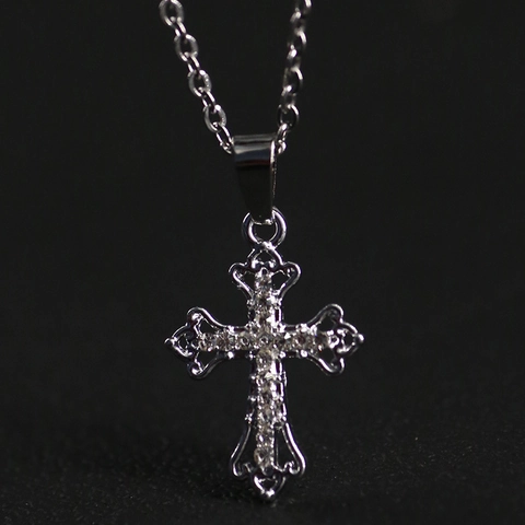 Moda Collana Con Pendente a Croce Cava Per Uomo Donna Design Semplice Lega Strass Stella a Otto Punte Catena Per Clavicola Gioielli