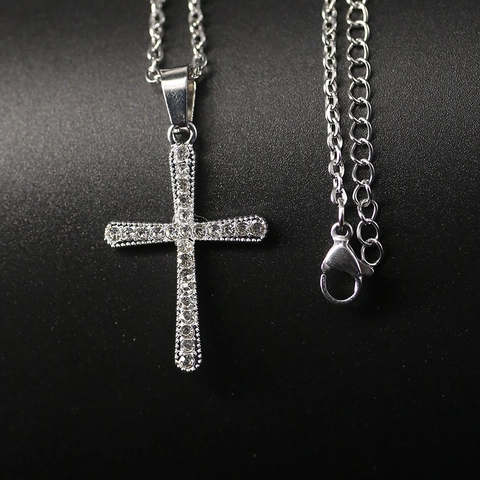 Collana con Pendente a Croce e Stella a Otto Punte Design Semplice per Uomo Donna Lega Strass Pavé Catena da Clavicola Gioielli di Moda