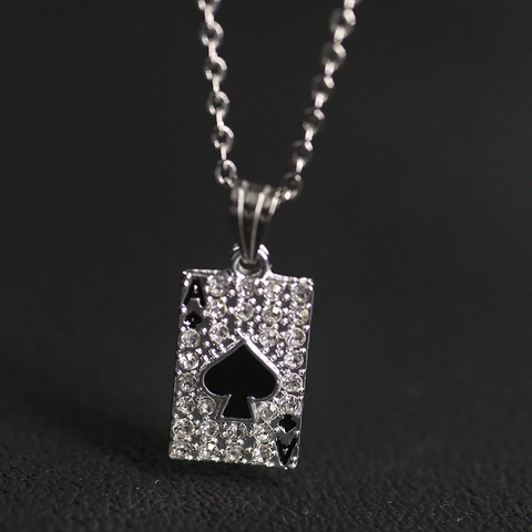 Collana con Ciondolo Asso di Picche Poker Punk Hip Hop Lega Strass Catena Barbazzale per Uomo Donna Gioielli di Moda Personalizzati