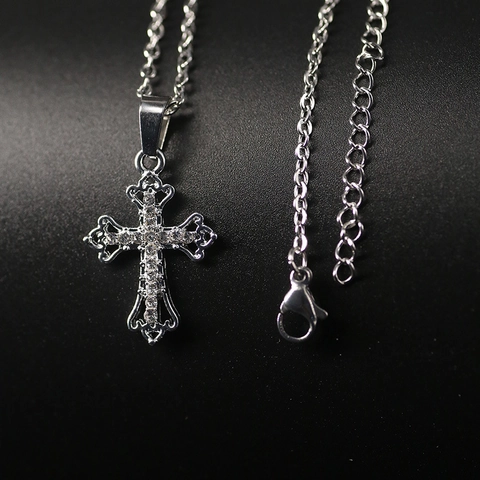 Moda Collana Con Pendente a Croce Cava Per Uomo Donna Design Semplice Lega Strass Stella a Otto Punte Catena Per Clavicola Gioielli