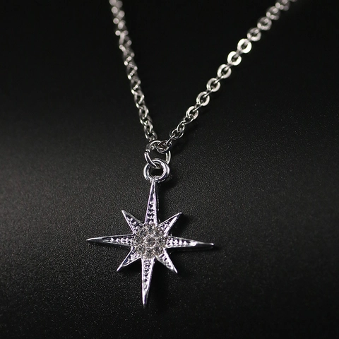 Collar con Colgante de Estrella de Ocho Puntas de Aleación Minimalista para Mujer Hombre Bañado en Plata Estrella Polar Collar de Strass Joyería Regalo