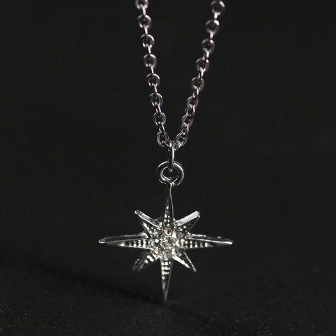 Collar con Colgante de Estrella de Ocho Puntas de Aleación Minimalista para Mujer Hombre Bañado en Plata Estrella Polar Collar de Strass Joyería Regalo