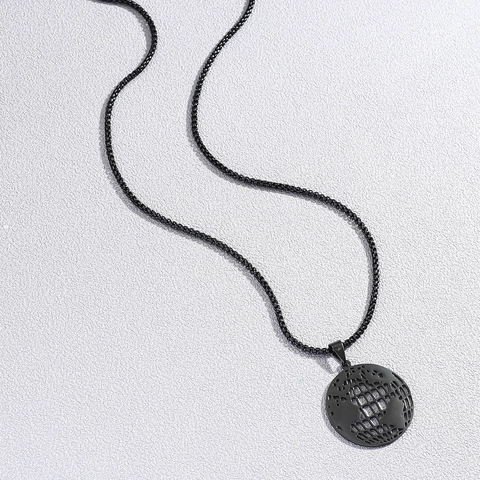 Collar De Mapa Del Mundo Tierra Calado De Acero Inoxidable Minimalista Elegante Cadena De Caja Joyería De Moda Para Hombre Mujer