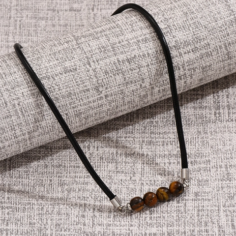 Geel Tijgeroog Leer Touw Ketting Vintage Roestvrij Staal Kralen Hanger Ketting Unisex Trendy Dagelijkse Sieraden Accessoires