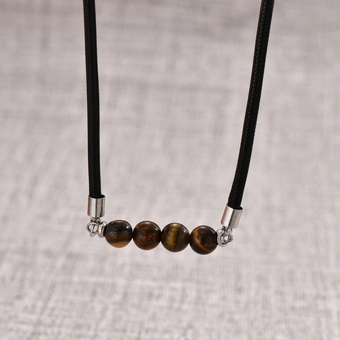 Geel Tijgeroog Leer Touw Ketting Vintage Roestvrij Staal Kralen Hanger Ketting Unisex Trendy Dagelijkse Sieraden Accessoires