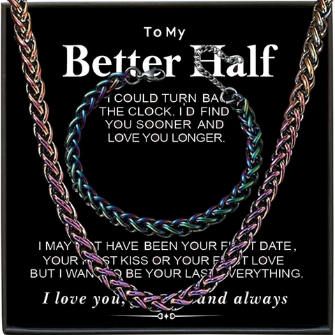 Stainless Steel Wheat Chain Necklace Bracelet Jewelry Set For Men Hip Hop Iridescent Silver Dragon Bone Chain Gift Box