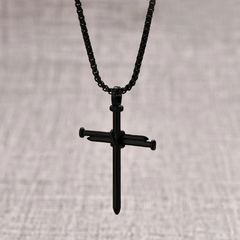 Minimalistische Punk Nagel Kreuz Anhänger Halskette Unisex Hip Hop Industrie Zinklegierung Galvanisierte Mode Schmuck Geschenk