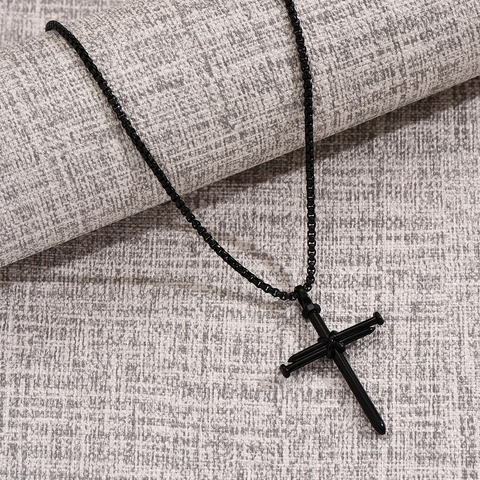 Minimalistische Punk Nagel Kreuz Anhänger Halskette Unisex Hip Hop Industrie Zinklegierung Galvanisierte Mode Schmuck Geschenk