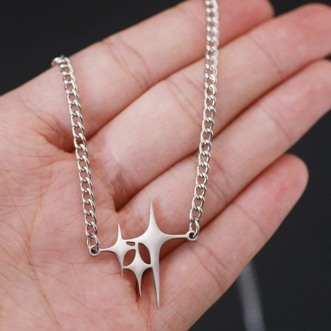 Collana con Pendente a Stella in Acciaio Inossidabile Punk Gothic per Uomo Donna Cyberpunk Y2K Moda Catena Curb Gioielli