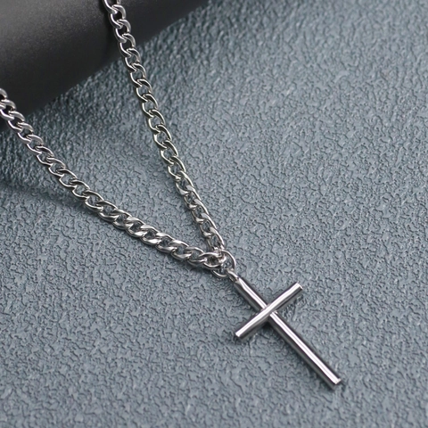 Minimalist Stainless Steel Cross Pendant Necklace For Men Hip Hop Smooth Cuban NK Link Chain Fashion Jewelry Gift