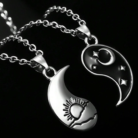 Collana Con Ciondolo Coordinato Sole Luna Yin Yang in Lega Galvanizzata Modello Sole Luna Stella Gioielli Per Uomo Donna Quotidiano