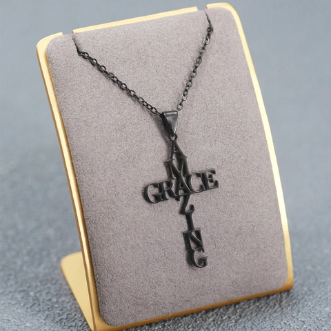 Collar con Colgante de Cruz con Letras Amazing Grace de Acero Inoxidable Personalizado para Hombres Mujeres Joyería
