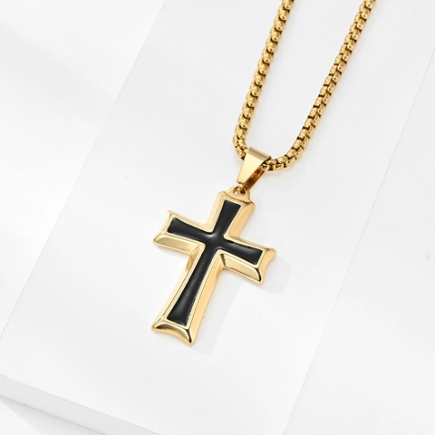 Minimalist Alloy Cross Pendant Necklace For Men Women Western Style Geometric Enamel Inlay Electroplated Fashion Jewelry Accessory